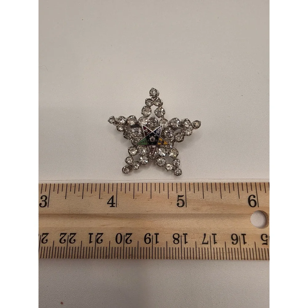 Vintage Order of the Eastern Star OES Rhinestone Star Brooch & Filigree Bracelet